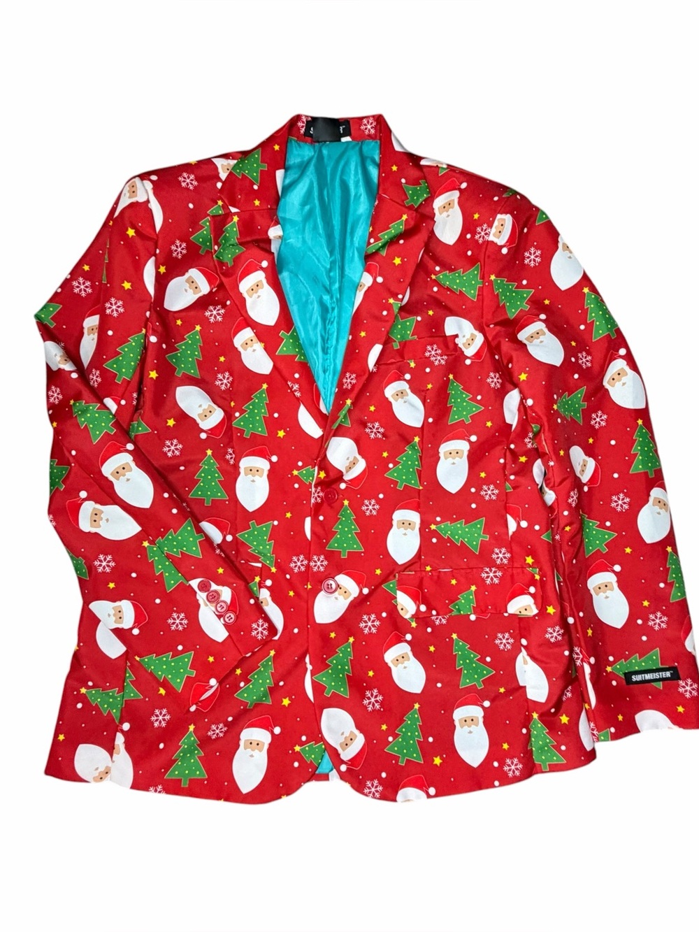 Suitmeister Men’s Christmas 2 piece Suit Size L Santa Tree Holiday Party